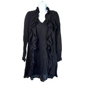 Atos‎ Lombardini Italian Chiffon Ruffle Cocktail Dress Size 8 LBD Quiet Luxury